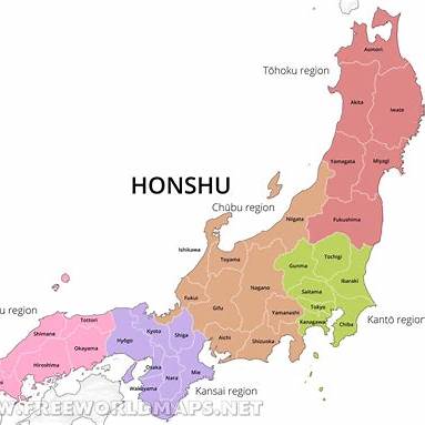 本州の地図 地方区分表示
