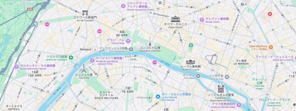 パリの半日で周る観光地の表示