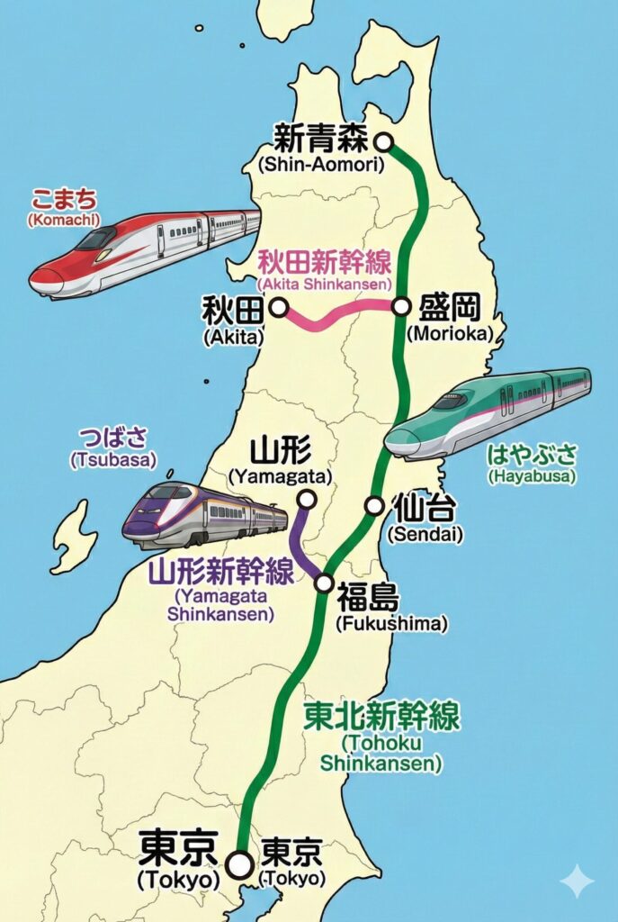 新幹線のおよそのイラスト経路図