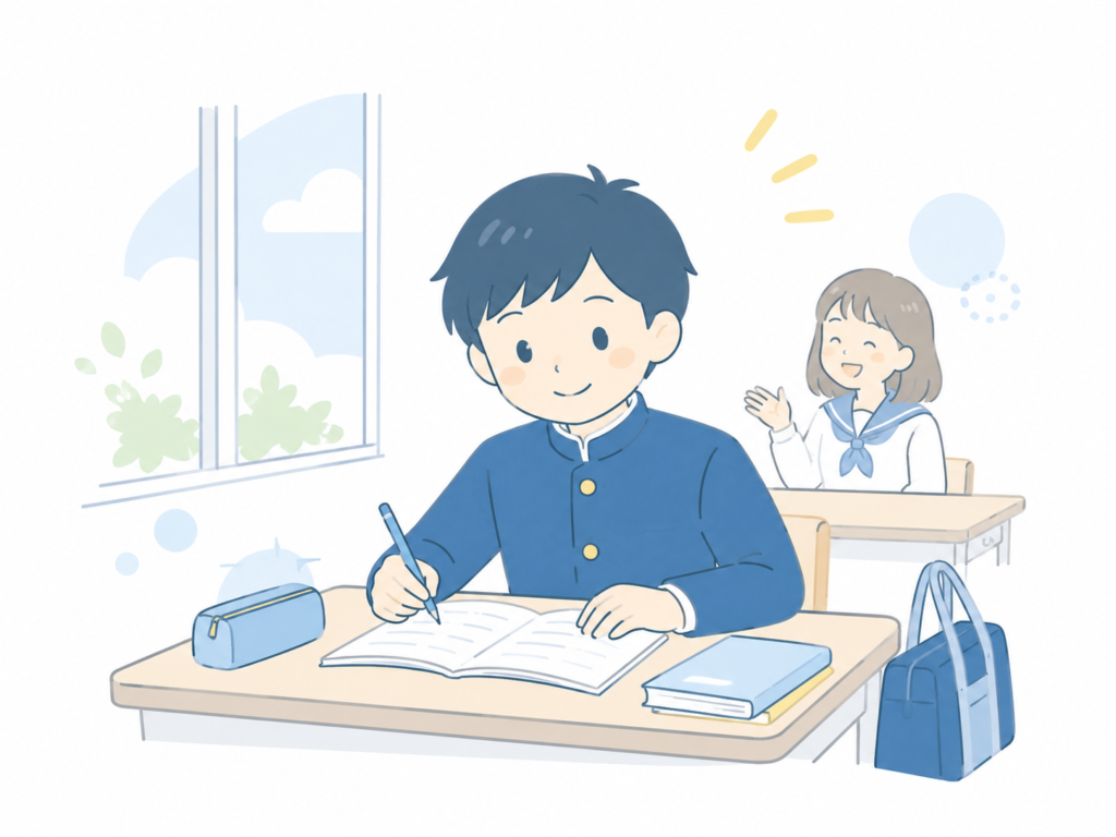 教室で学習する中学生のイラスト