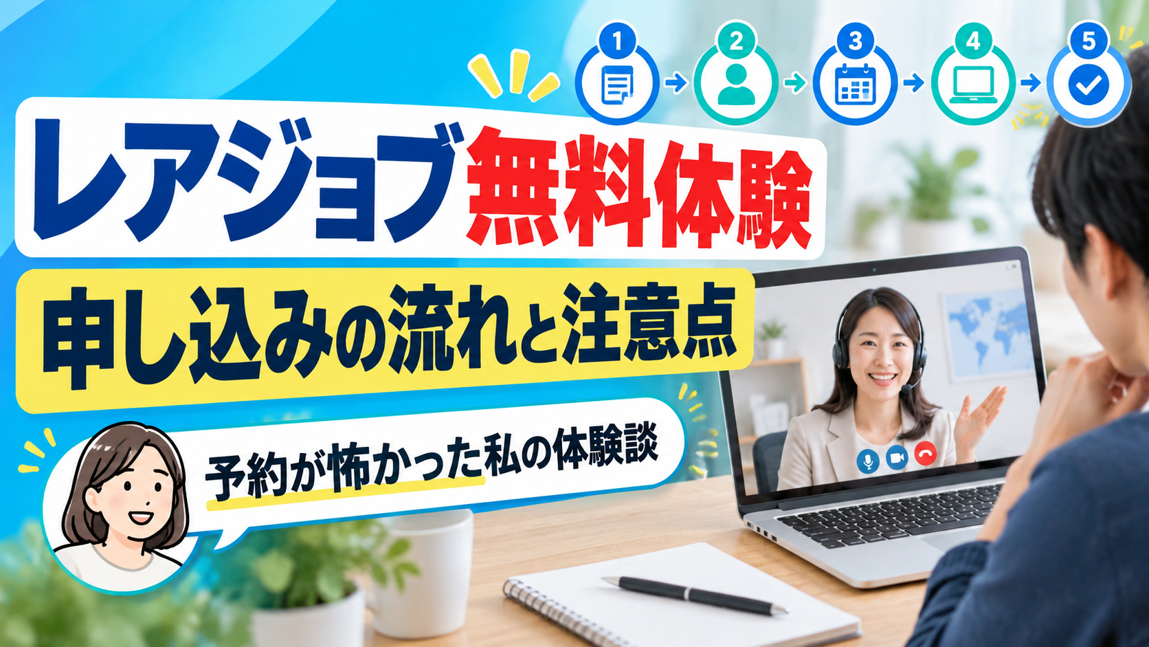 レアジョブ英会話の無料体験の申し込み手順と注意点を紹介する記事のアイキャッチ画像